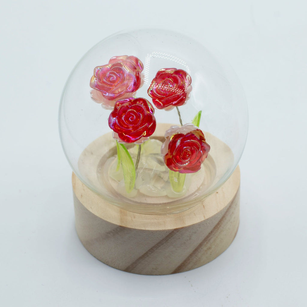 Floral Glow Garden Dome - 5 Red Roses - LED Battery
