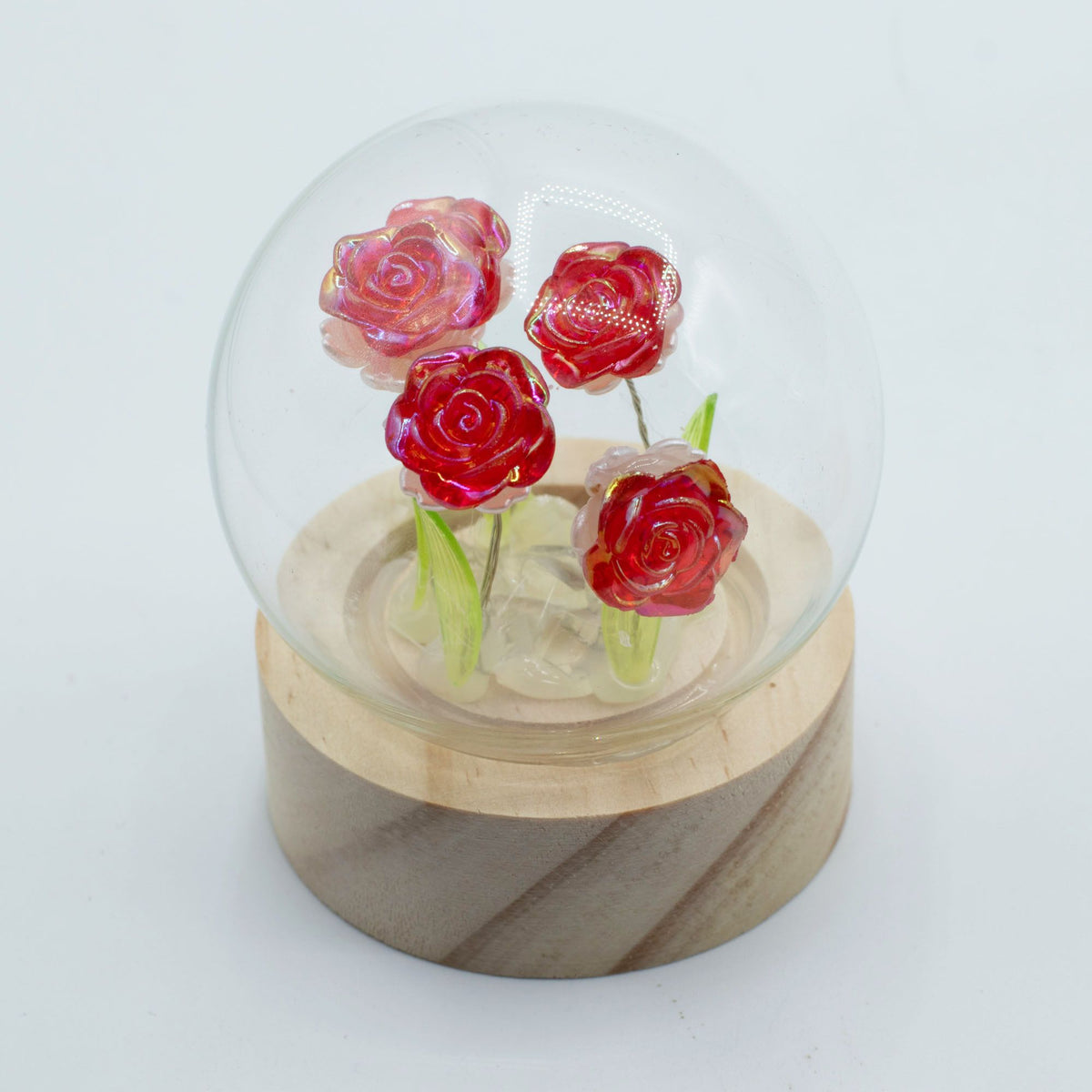 Floral Glow Garden Dome - 5 Red Roses - LED Battery